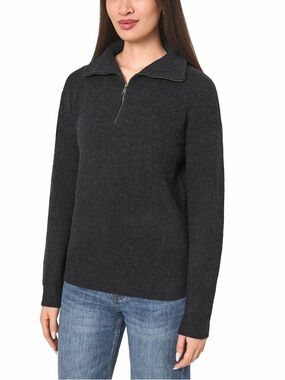 Modern Ambition - Women’s 1/4 Zip Merino Wool Sweater in Black